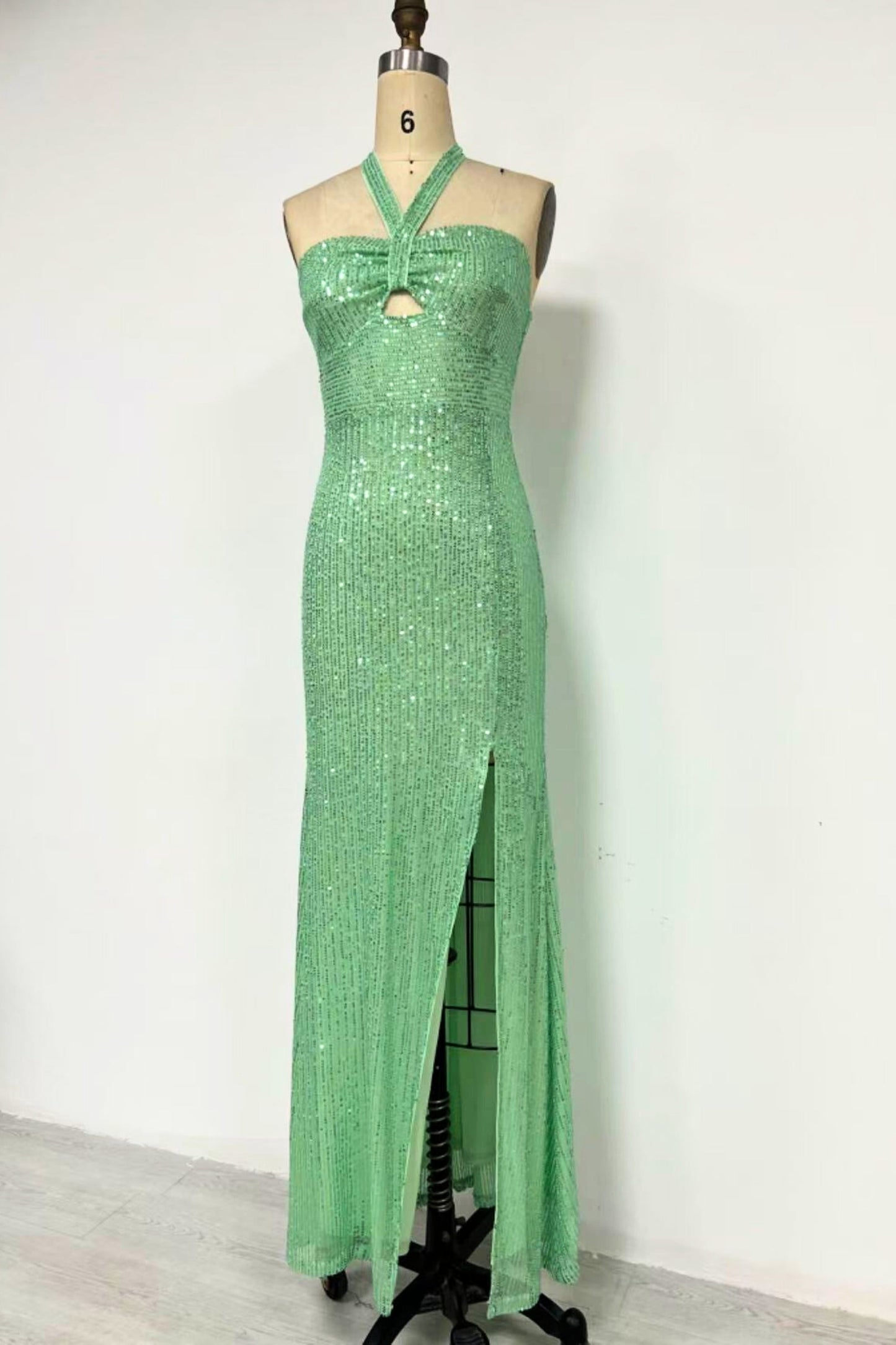 Halter sequined Slit Maxi dress
