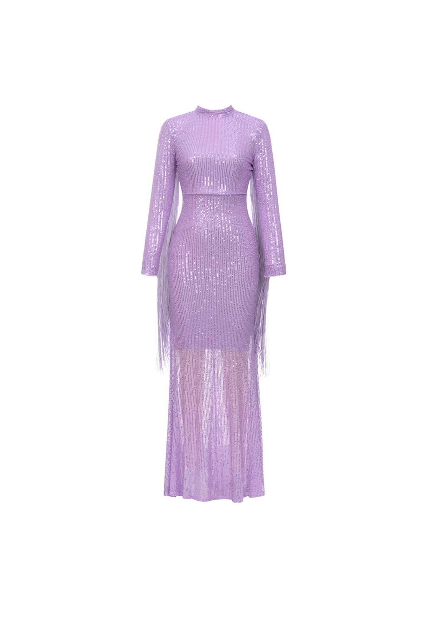 Sequin fringe maxi dress in purple