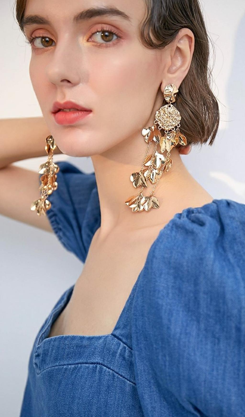GOLD TASSEL LEAF EARRINGS