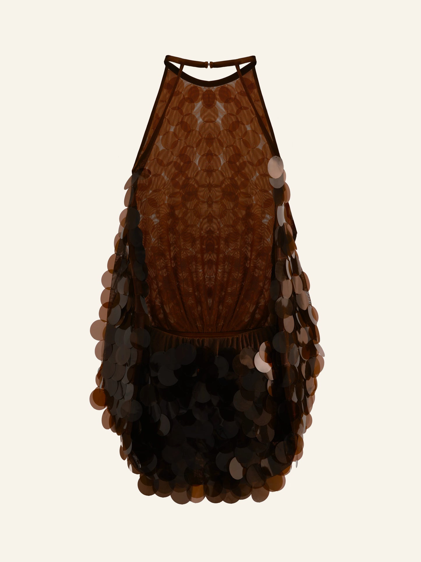 shirley sequin halter backless mini dress in brown