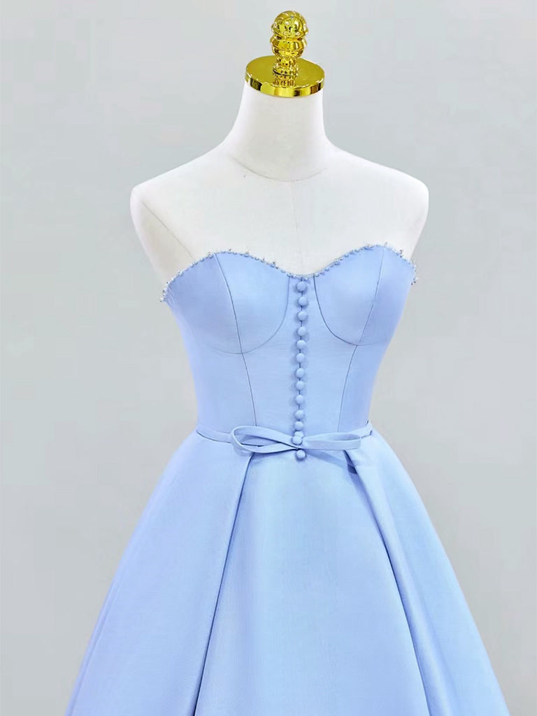 A-Line Sweetheart Neck Satin Blue Dress