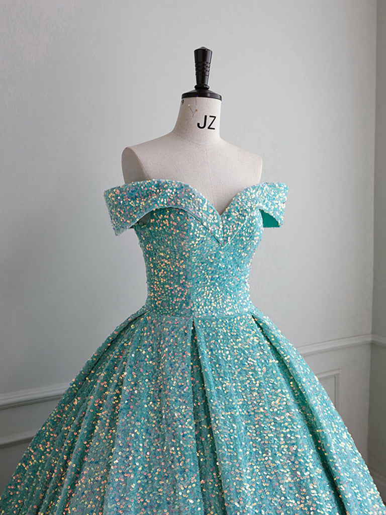 Blue Velvet Sequin Long Prom Dress
