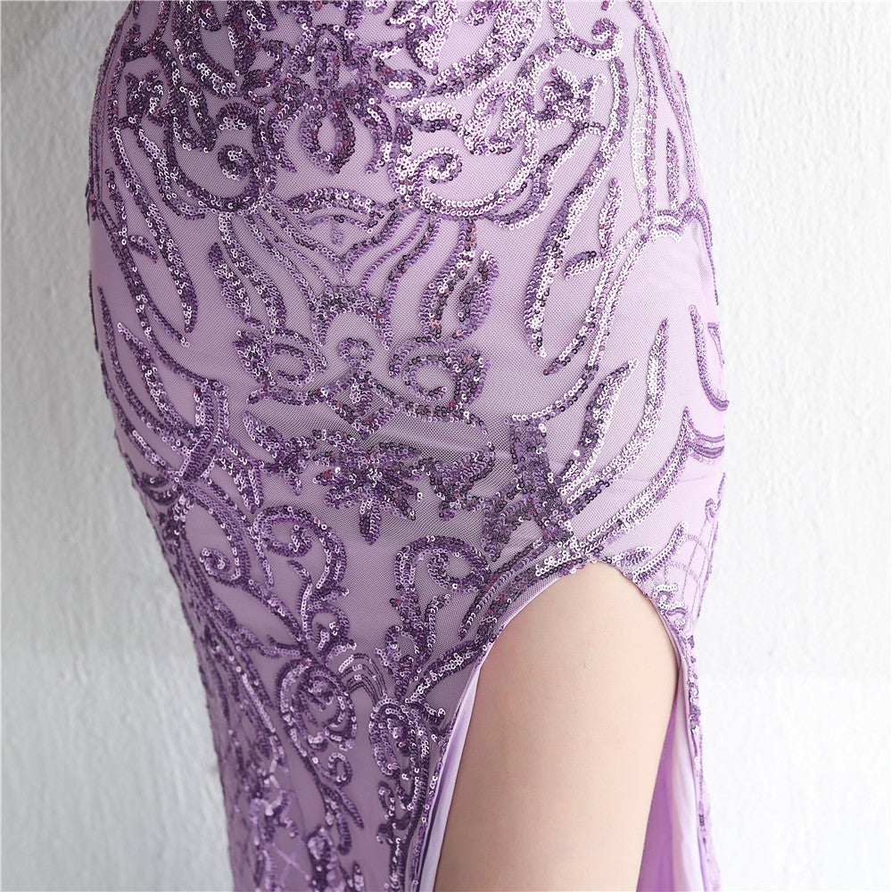 Positioned Floral Beaded Formal Dress