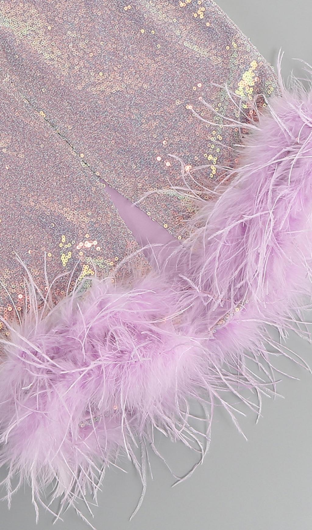 フェザースパンコールミディドレス(パープル)