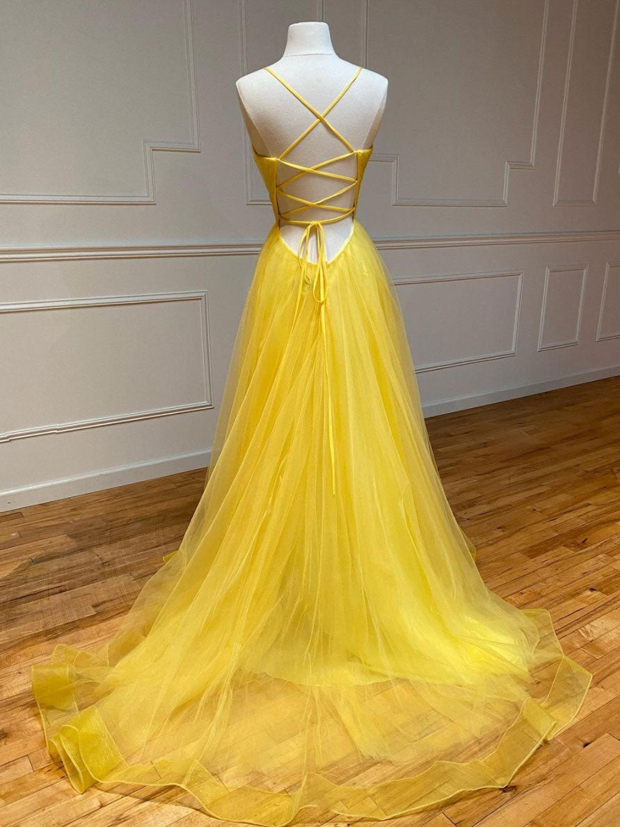 Abito lungo in tulle giallo