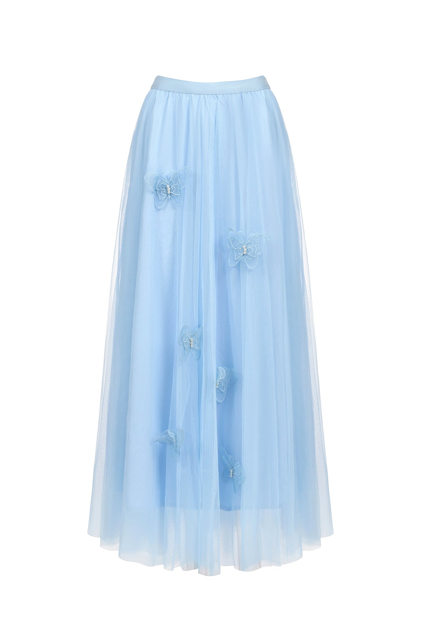 Yvette blu - Top e gonna a farfalla in pizzo con maniche lunghe e pieghe, set due pezzi