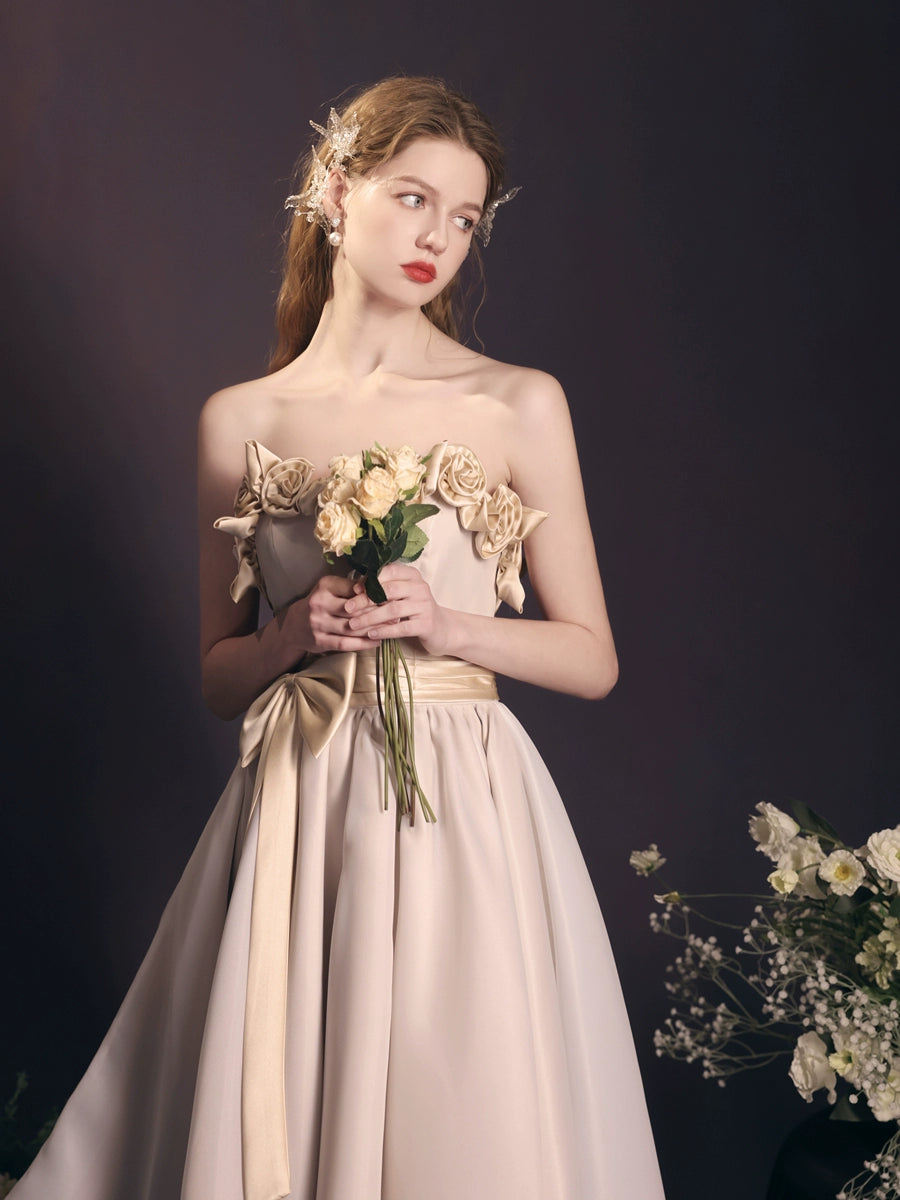champagne off shoulder flower maxi dress