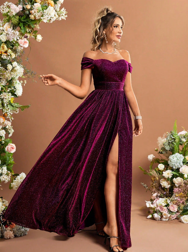sequin detail high slit bodycon maxi dress in burgundy