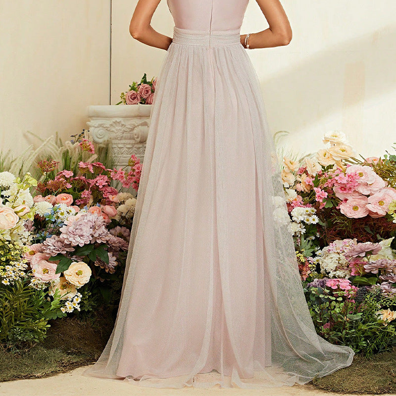 philipppa sleeveless tulle maxi dress in pink