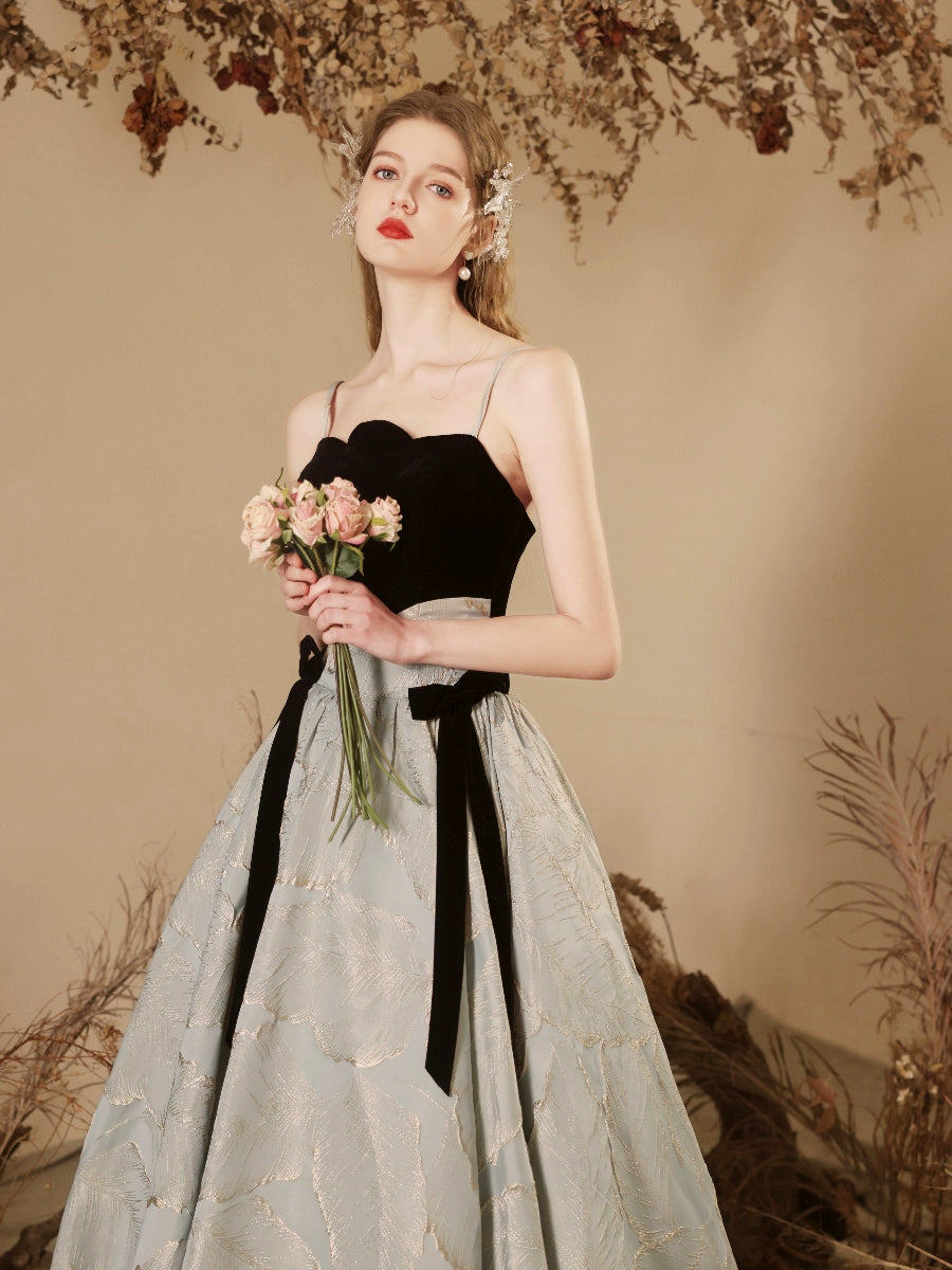 velvet satin patchwork maxi dress