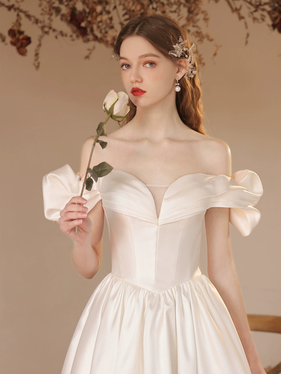 teresa off-shoulder satin maxi dress in white