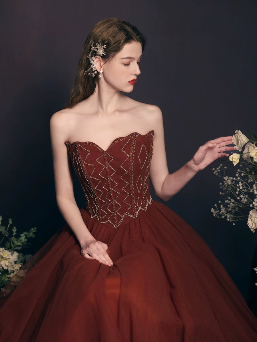 off-shoulder applique maxi dress in brick red