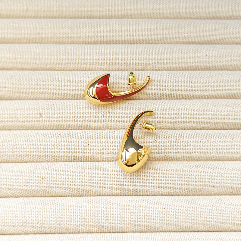 retro Enamel gold- red earring