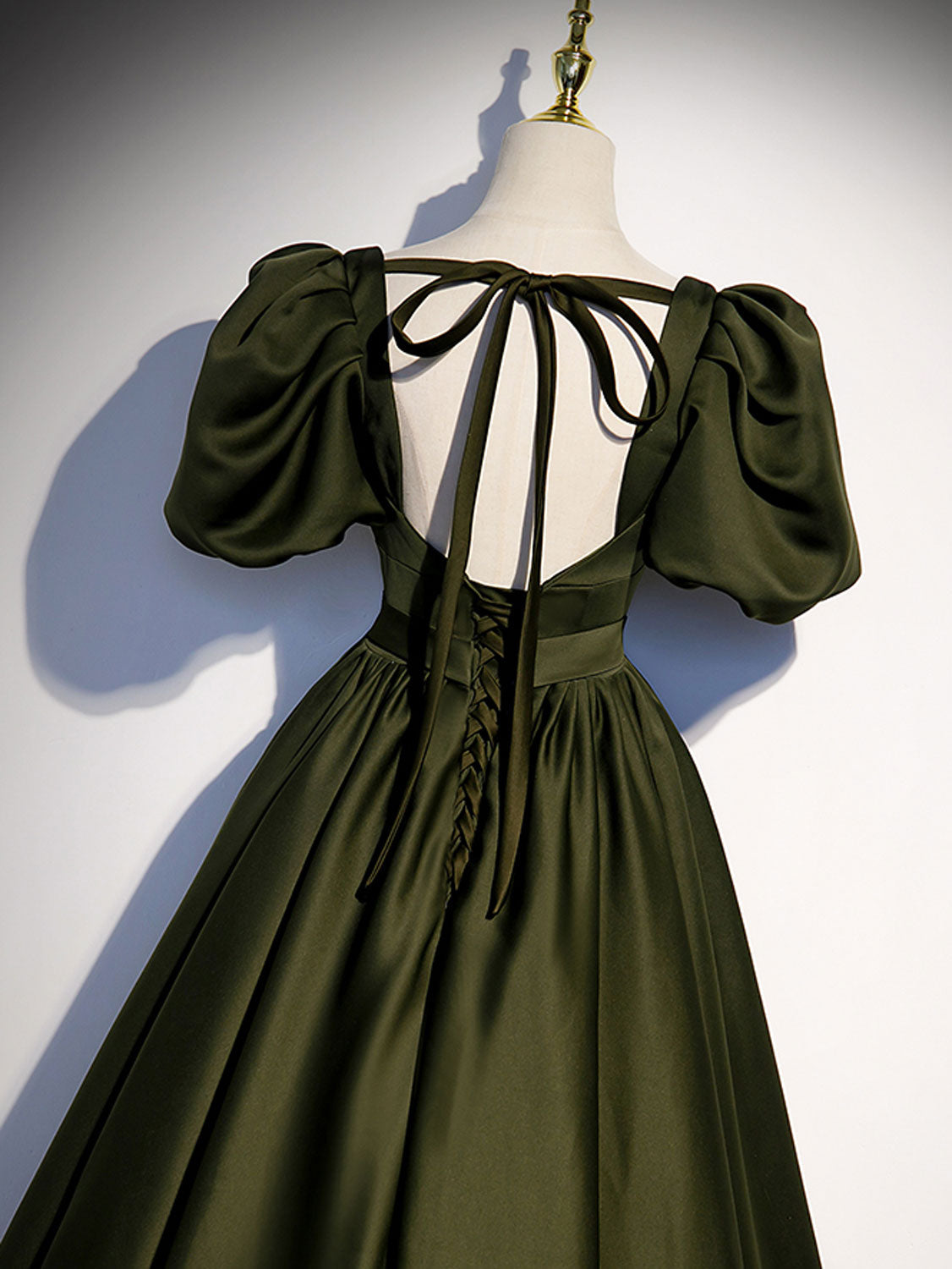 Green satin A line dress