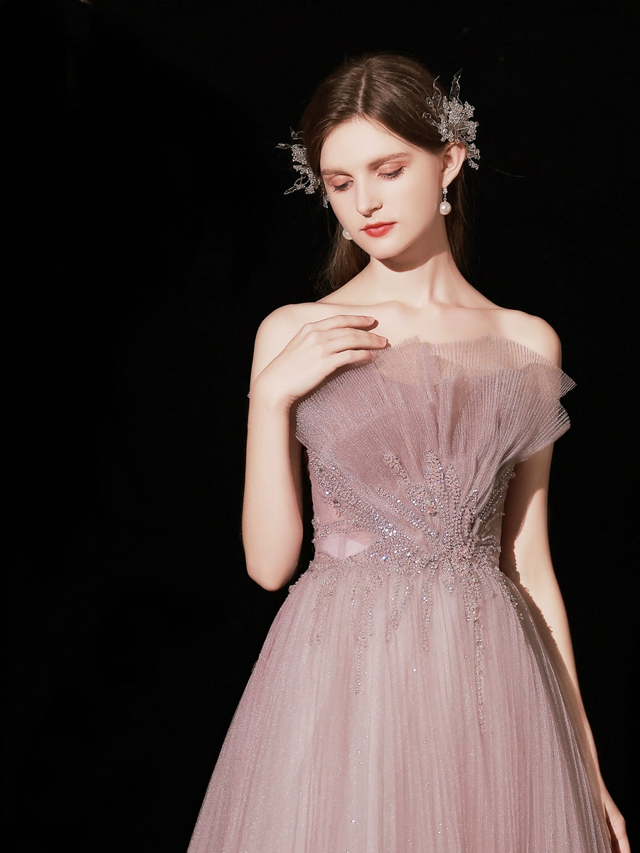 applique strapless maxi dress in pink