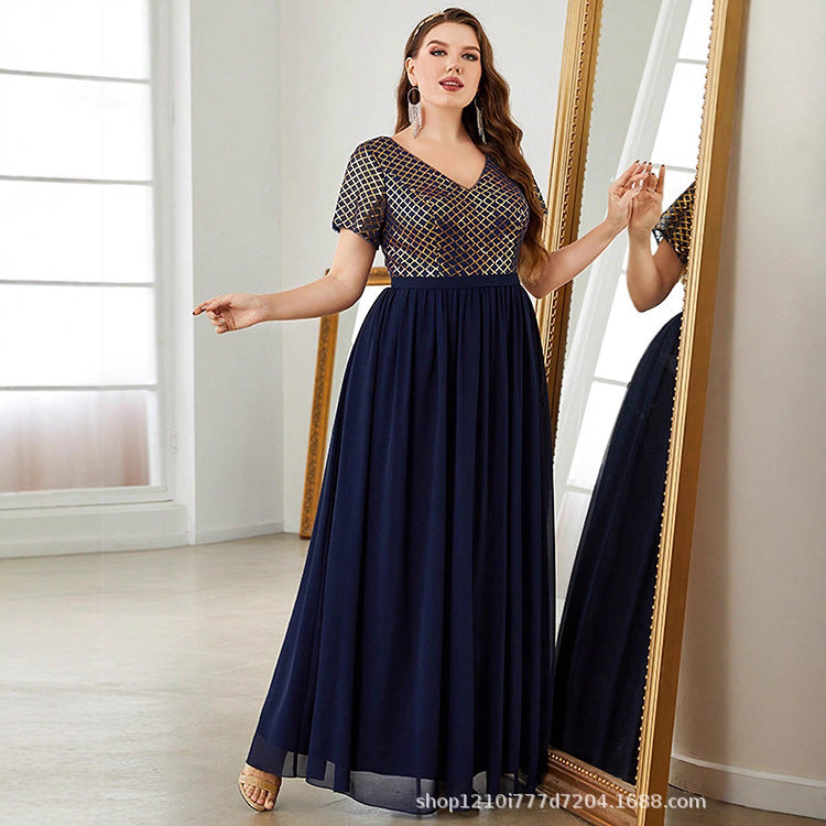 plus size plaid sequin detail maxi dress in navy blue