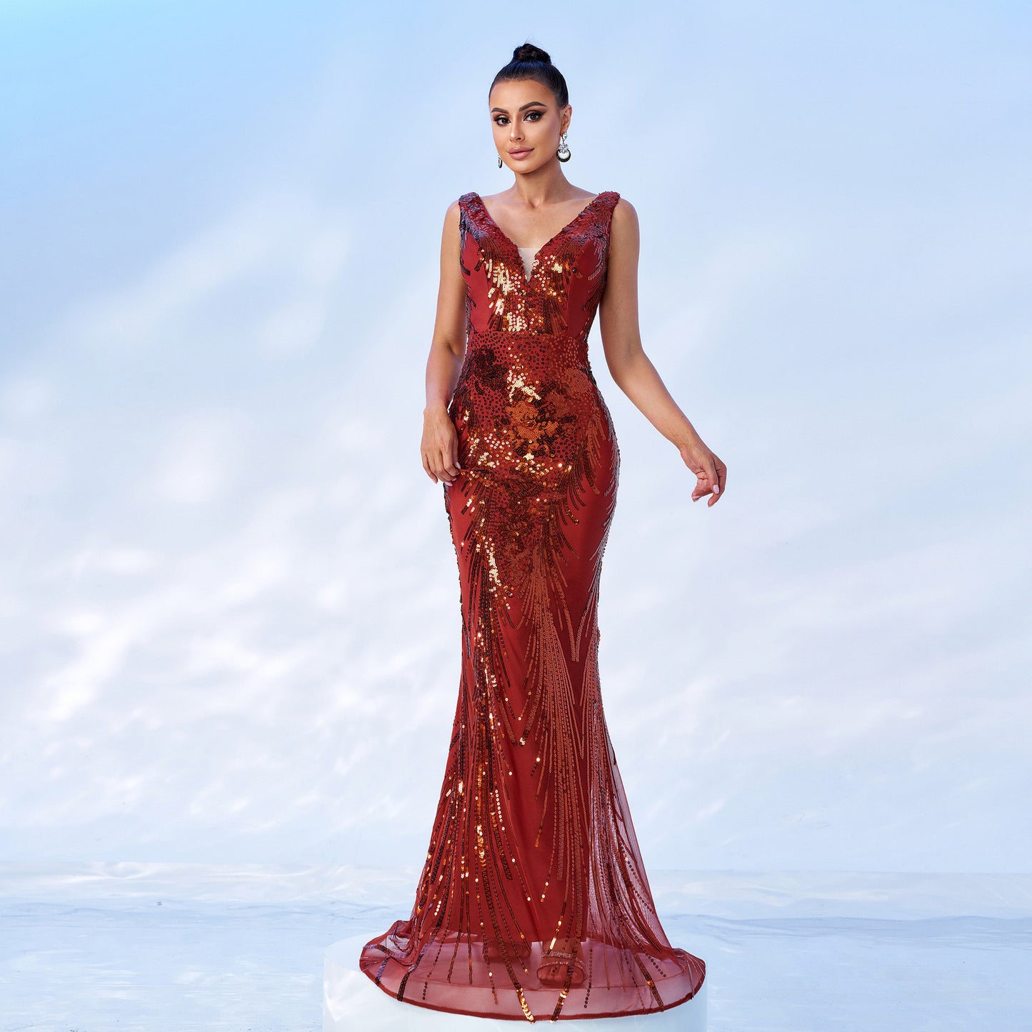 setlla sequin embellished fishtail maxi dress
