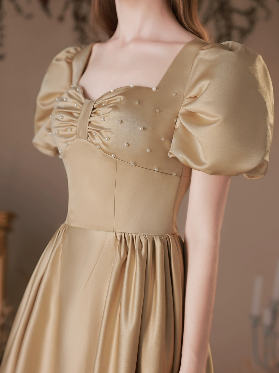 pearl embellished puff sleeve maxi dress