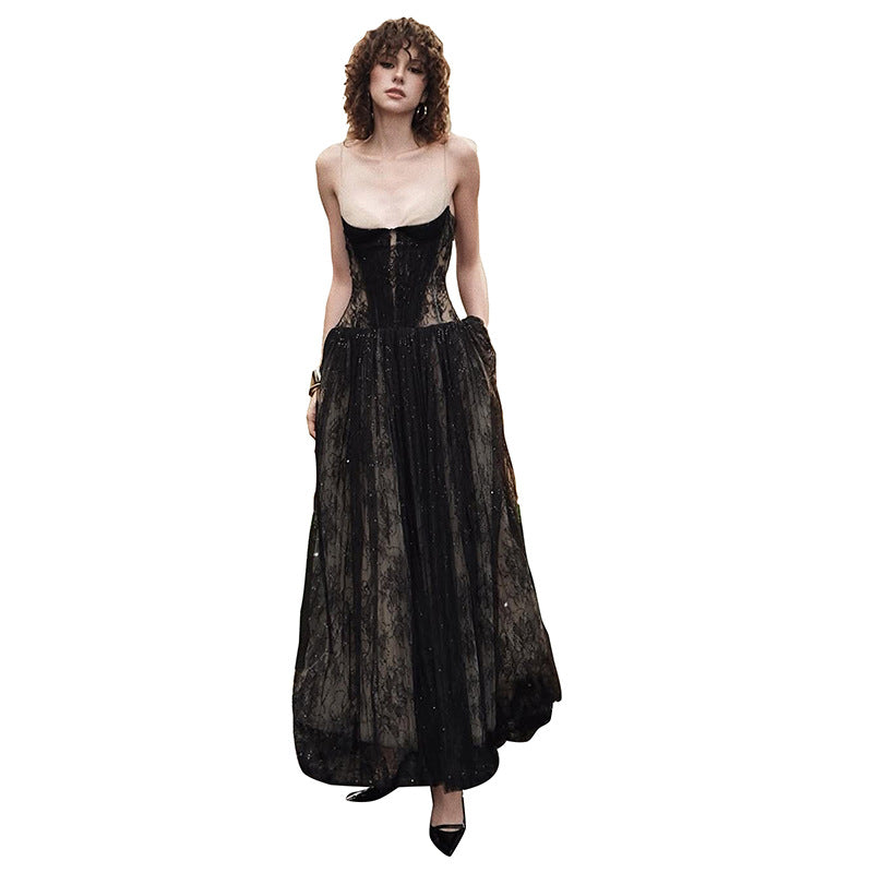 Rose Asymmetrical Waist Spaghetti Strap maxi Dress - Khaki