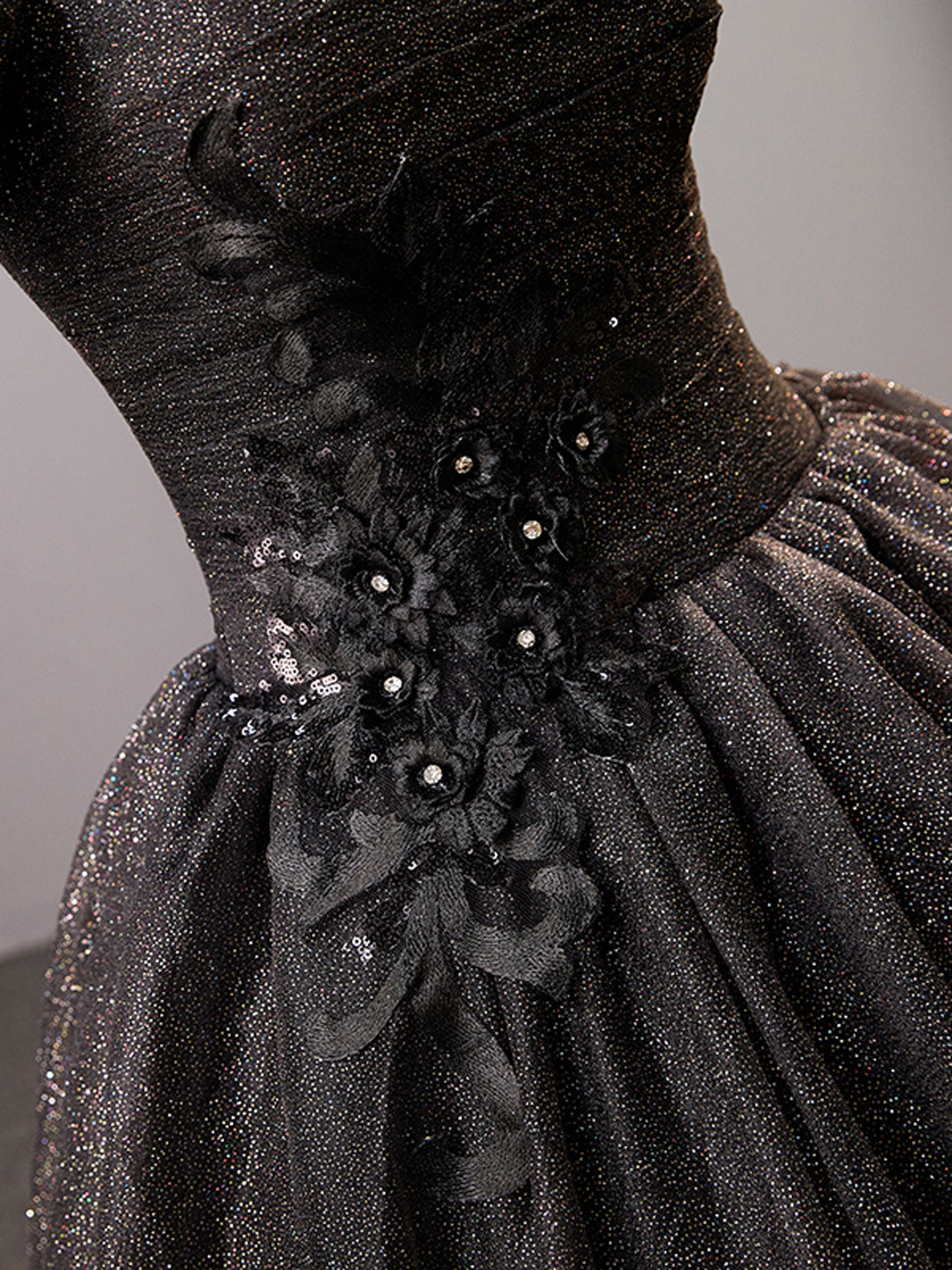 shiny Black Square Neckline Tulle Prom Dress