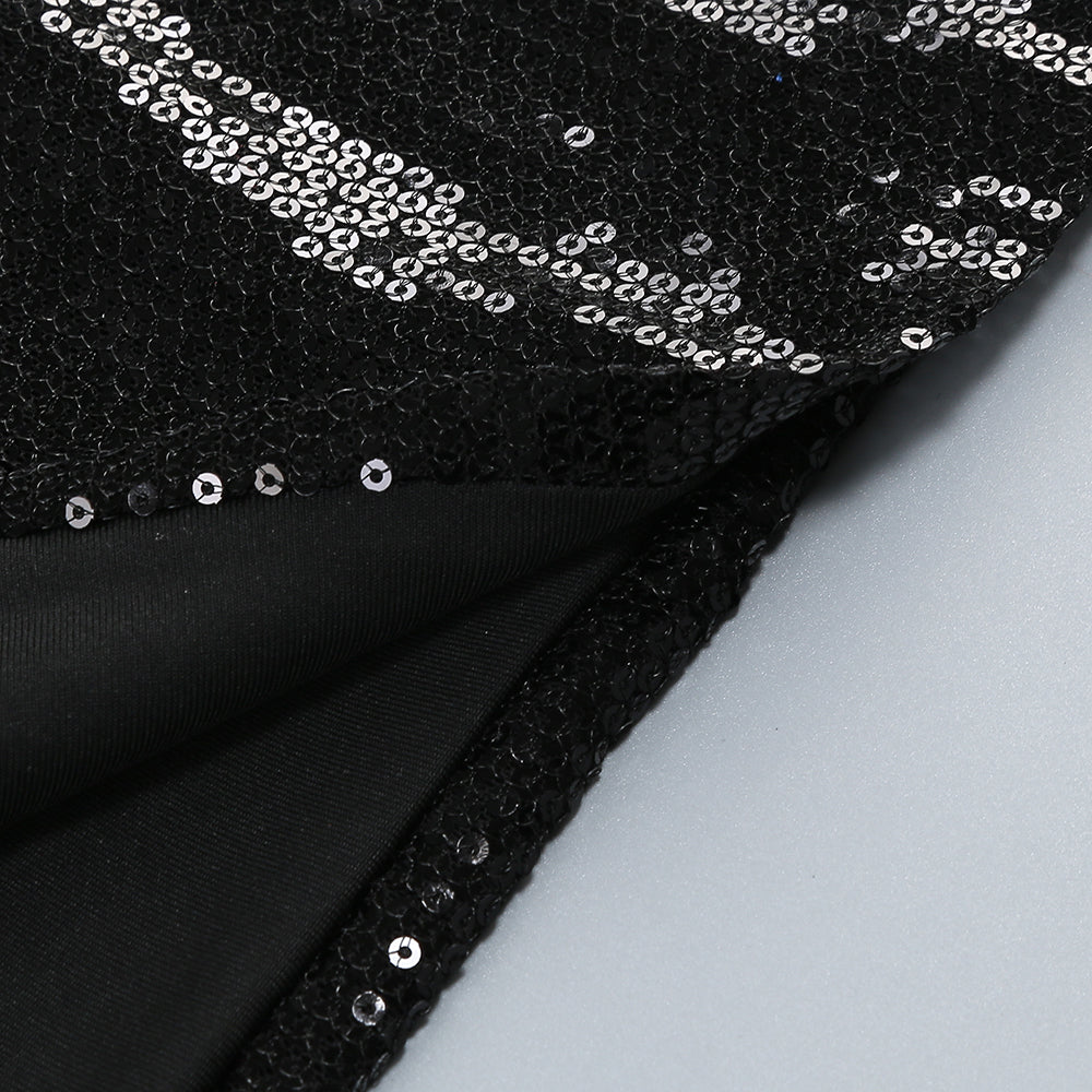 abito lungo da ballo con paillettes e spalle scoperte Vivien in nero