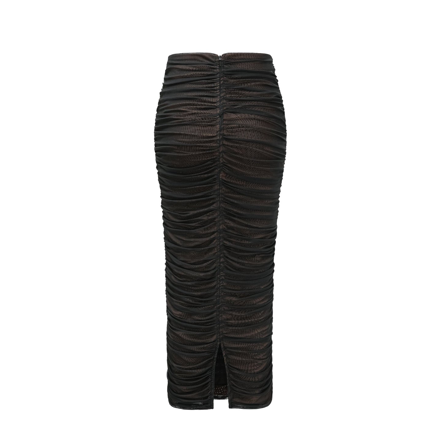 Gwenonwy black ruched mesh top & skirt matching set