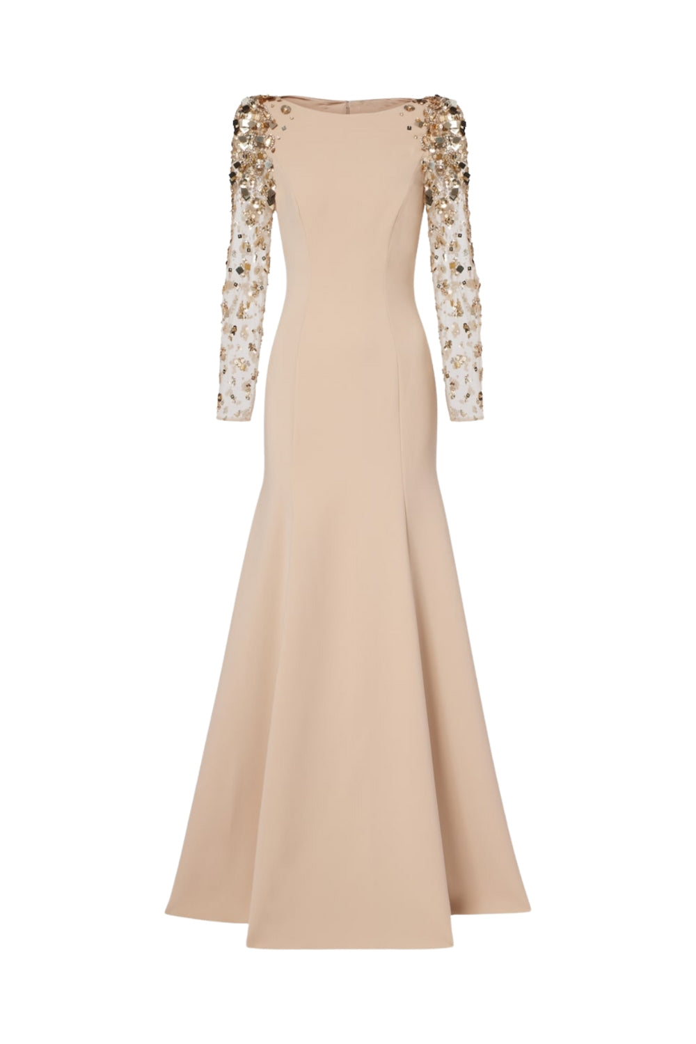 martha Mesh splicing beading diamond maxi dress in apricot