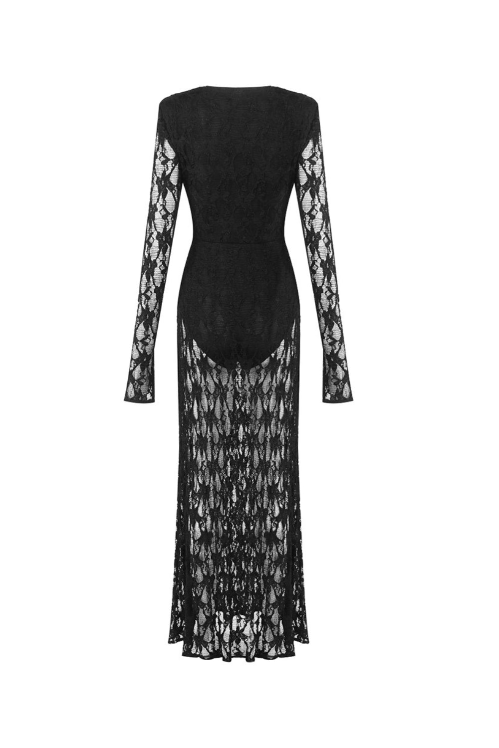 gwendolyn v neck hollow long sleeve lace maxi dress in black