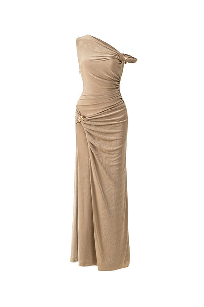 Deline Sheath Gathered Spandex Ankle Length Dress