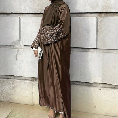 1pcs Satin Cardigan Handmade Beaded Dress Robe