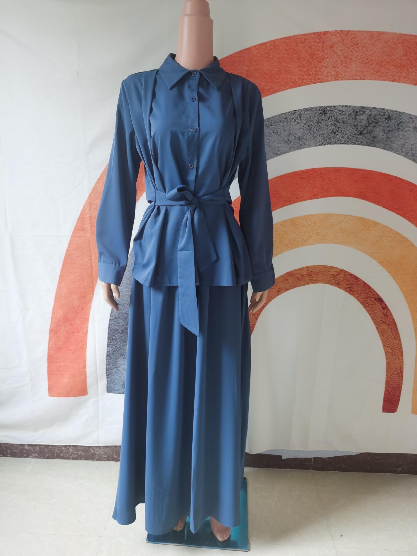 2pcs Set Long Sleeved Lace Up Shirt with Dress