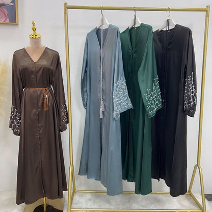 1pcs Satin Cardigan Handmade Beaded Dress Robe