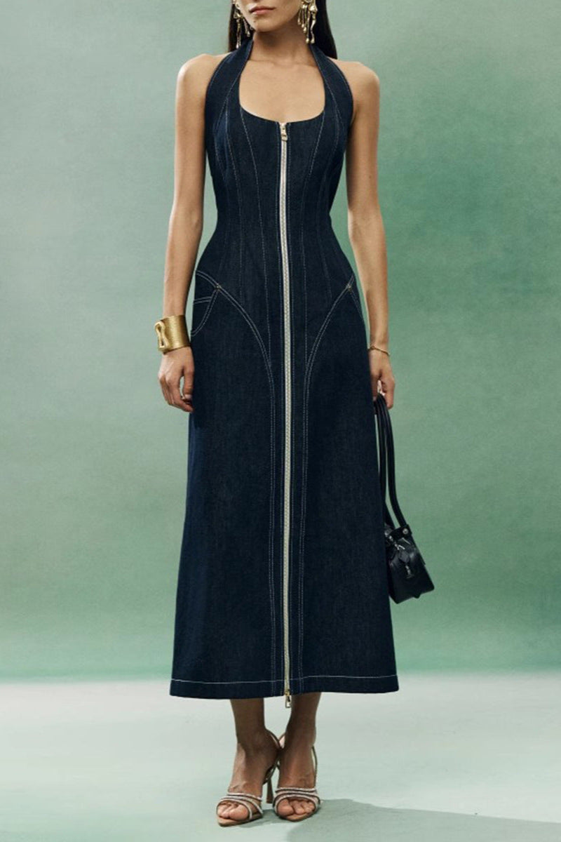 Denim Patchwork Long Dress