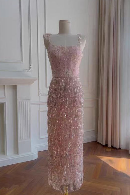 Opala Sleeveless Flowers Diamond Tassels Maxi Dress