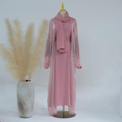 3 Pcs Set Cardigan+Inner Dress+Hijab