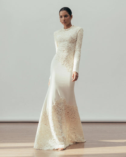 joanna white long sleeve Embroidered Maxi Dress