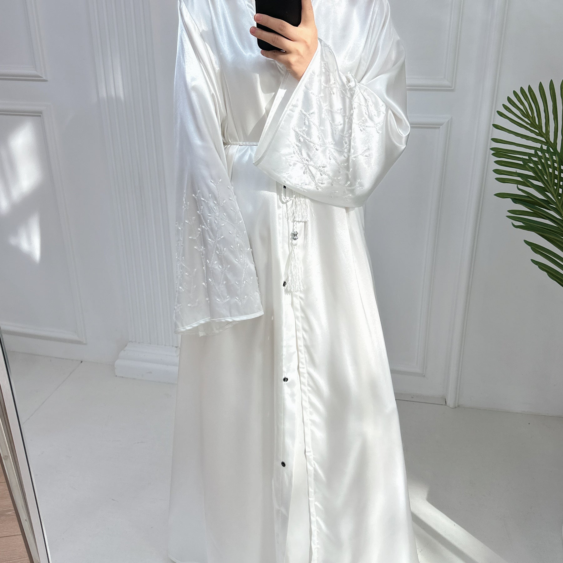 1pcs Satin Cardigan Handmade Beaded Dress Robe