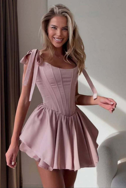ruffle trim corset mini dress in pink