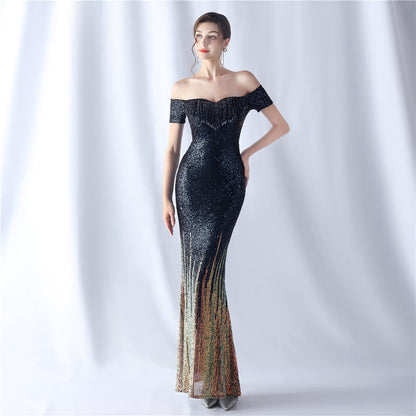 Gradient Beaded Formal Dress