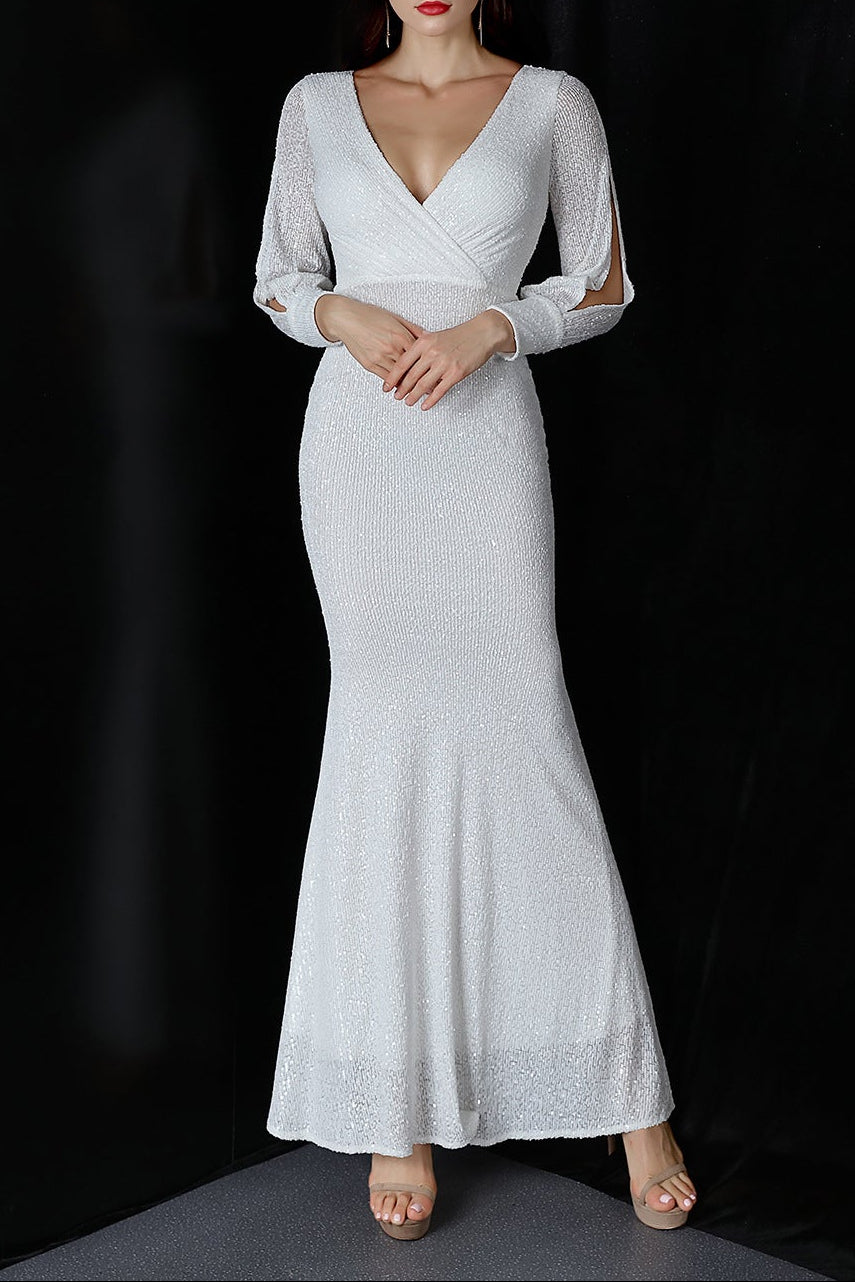 Sleeve Sequin Formal Dress