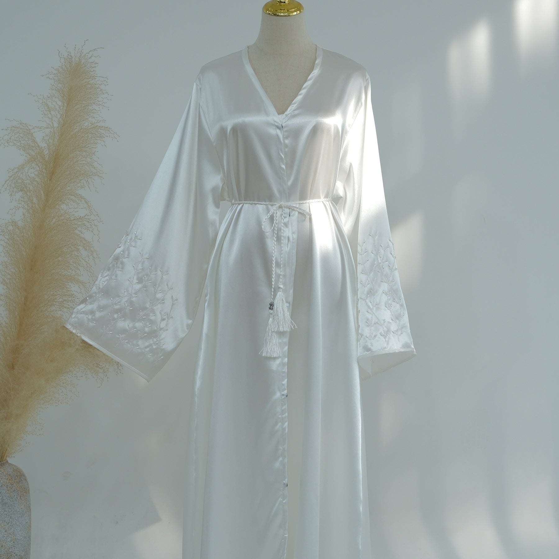 1pcs Satin Cardigan Handmade Beaded Dress Robe