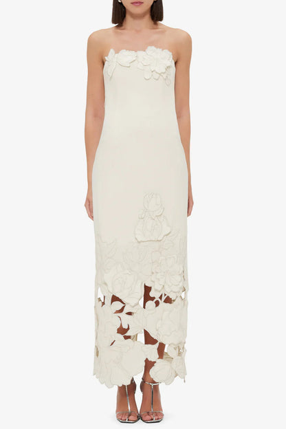 louise Appliqué Bustier Maxi Dress in white