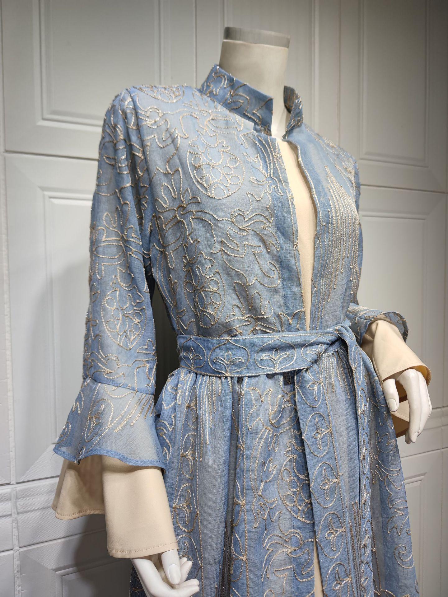 2 Pcs Suit Middle East Evening Dress Cross-border Muslim Lady Lotus Leaf Sleeve New Dress Abaya Robe