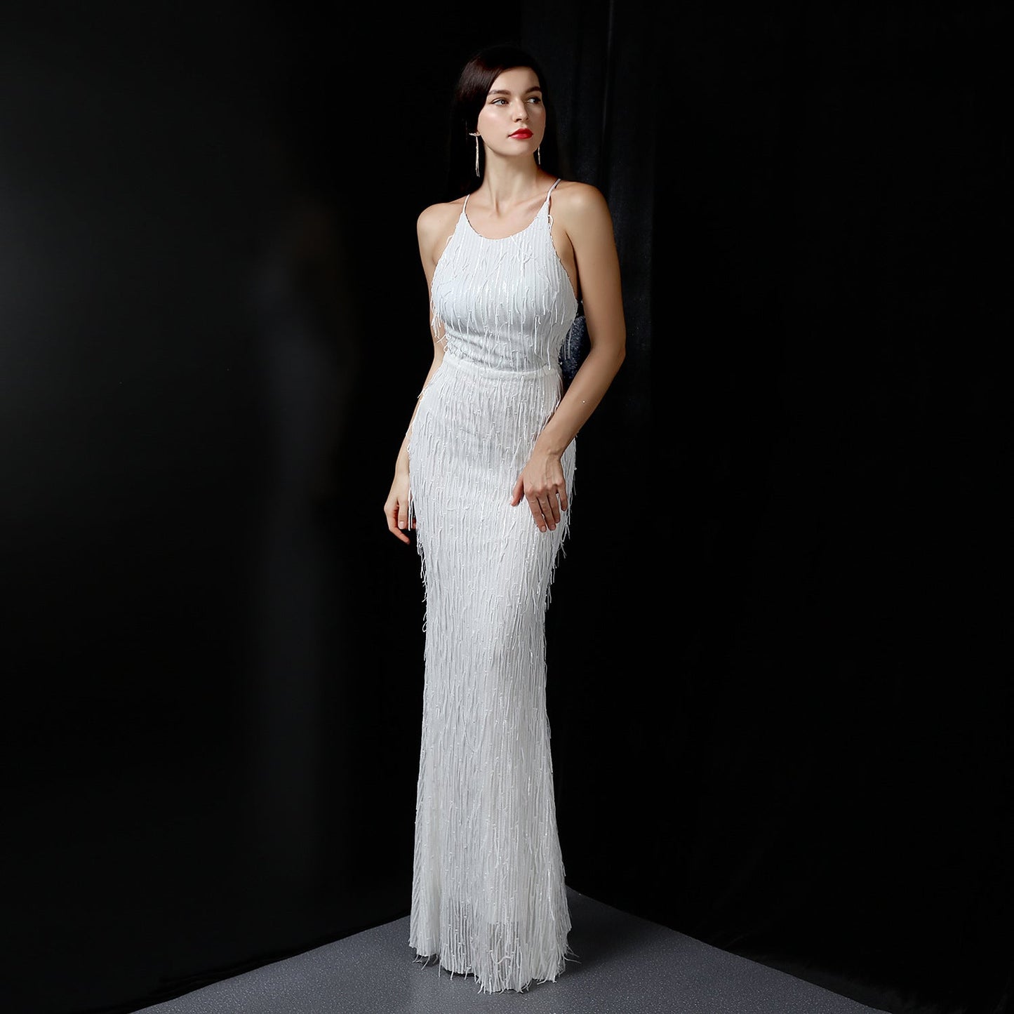 Silk Thread Fringe Beaded Formal Dresses