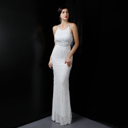Silk Thread Fringe Beaded Formal Dresses