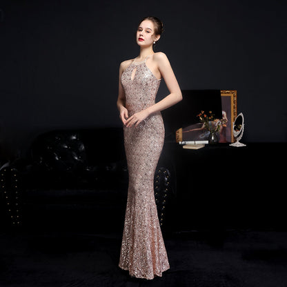 Long Neck Stapled Formal Dresses