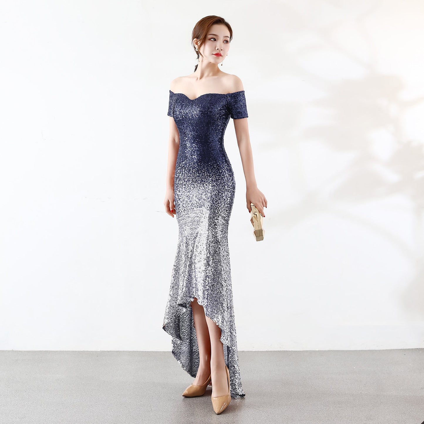 Gradient Beaded Formal Dress