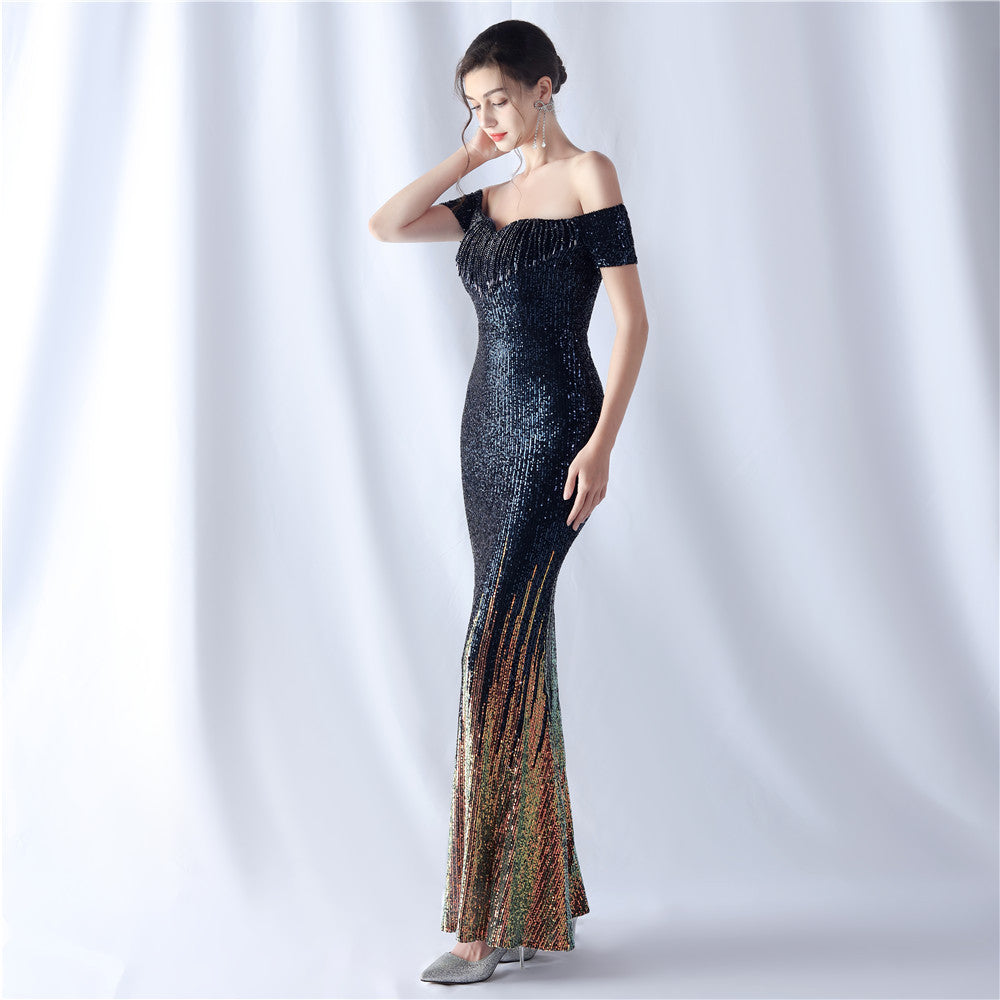 Gradient Beaded Formal Dress