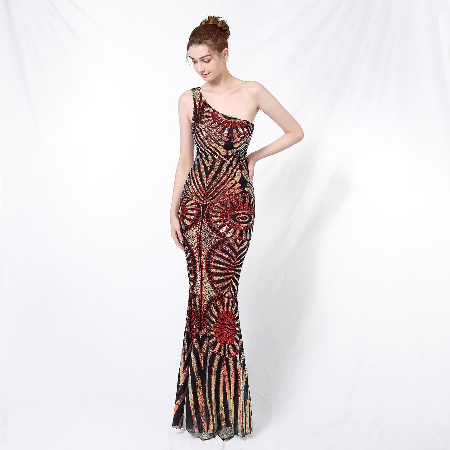 One Shoulder Sequin Fishtail Formal Dress