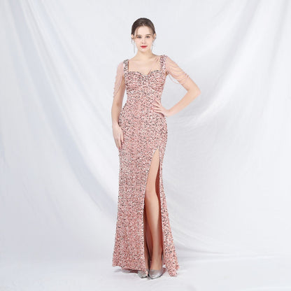 ベルベット裏地ビーズ付きフォーマルドレス